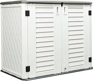 ADDOK Horizontal Storage Shed Weather Resistance, Large Outdoor Storage Cabinet Lockable, Thick HDEP Plastic Storage Unit …