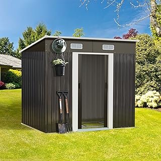 Livsip Garden Shed, 1.94 x 1.21m Outdoor Storage Shed with Metal Base and Lock