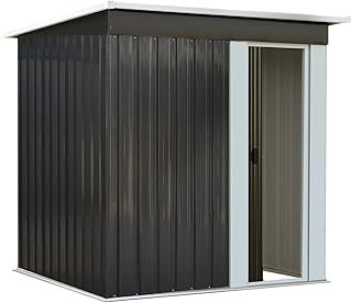 LI LIVSIP Garden Shed - Galvanised Steel Outdoor Storage Shed with Single Slope Roof Sliding Door, Gardening Tools Bikes S...