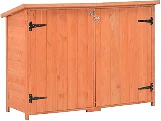 Outdoor Storage Cabinet Tool Shed Wooden Garden Shed Organizer Double Door Wooden Lockers with Roof & Shelf, Outside Verti…