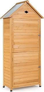 Costway Outdoor Storage Shed, Lockable Fir Wood Garden Tool Storage Cabinet with Shelves, Galvanized Sheet Roof, Waterproo…