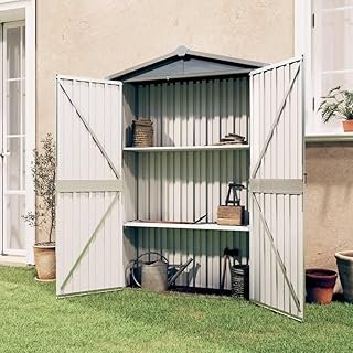 Garden Storage Shed, Outdoor Storage Shed Tool Store Cabinet Garden Shed Grey 107.5x46x183 cm Galvanised Steel