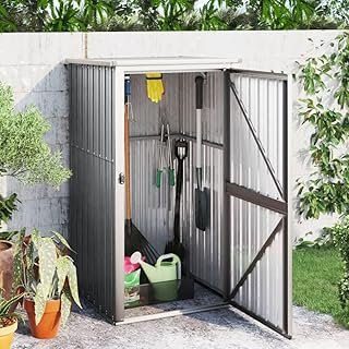 Toshilian Garden Storage Shed, Grey Galvanised Steel, 88x89x161 cm, Tool Store Cabinet, Outdoor Garden Tool Shed