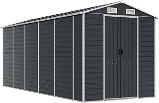 vidaXL Garden Shed – Galvanised Steel Outdoor Storage in Anthracite – Roomy, Rust-Resistant with Convenient Handles and Ai...