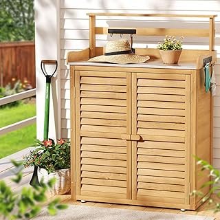 Gardeon 3-Tier Outdoor Storage Cabinet, 120cm Tall Wooden Cupboard Tool Box Garden Shed Shelving Storages Bench Tools Ches...