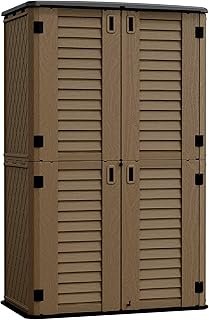 Tall Outdoor Storage Sheds Waterproof,Resin Outdoor Storage Cabinet Lockable, Double-Layer Storage Shed for Patios/Generat…