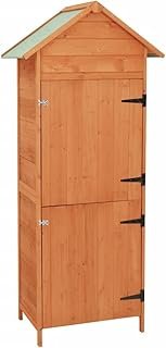 Garden Storage Cabinet Brown 42.5x64x190 cm,Spacious Wooden Tool Shed Cabinet with Water-resistant Roof for Outdoor Storag…